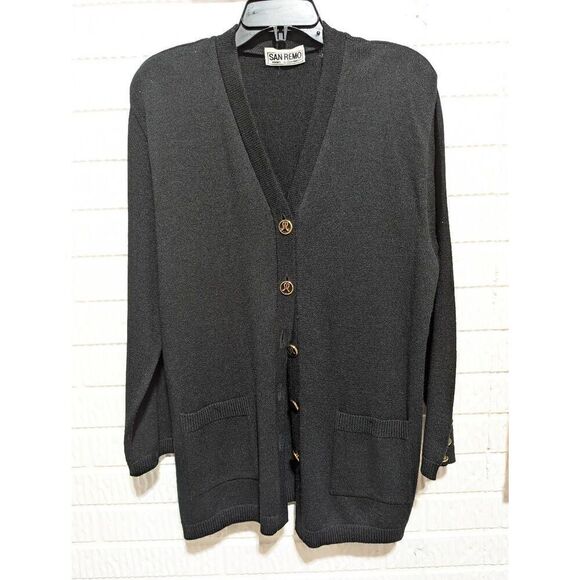 San Remo Vintage Women's Black Acrylic Long-Sleeve V-Neck Cardigan Sweater Extra - Picture 1 of 7